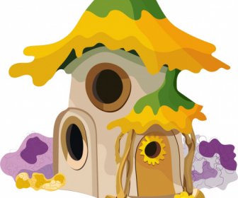 Fairy Tale House Icon Colorful Retro Design