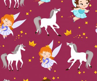 Fairy Tale Pattern Template Repeating Angels Horses Sketch