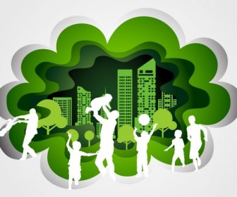 Family Activities Design Elements White Silhouettes Green City
