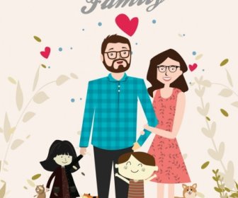 Family Background Cute Colored Cartoon Design