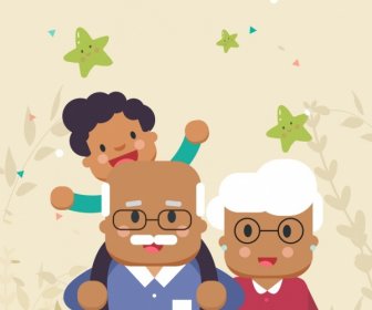 Familiärer Hintergrund Großeltern Enkel Symbole Comic-Figuren