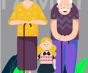 Latar Belakang Keluarga Kakek-nenek Cucu Sketsa Kartun Karakter