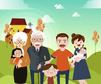 가족 배경 조부모 부모 어린이 아이콘 만화 캐릭터