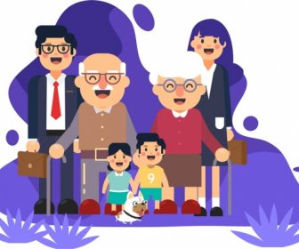 家族の背景祖父母両親子供アイコン漫画のキャラクター