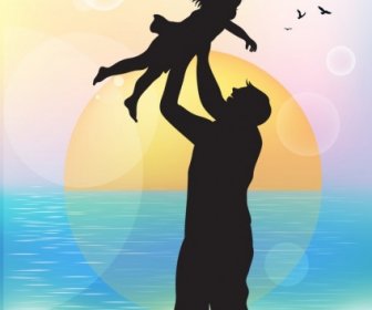 Familiärer Hintergrund Freudige Vater Tochter Symbole Silhouette Dekor
