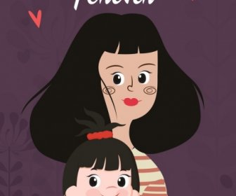Family Background Mother Daughter Icons Cartoon Characters