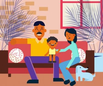 Familiärer Hintergrund Eltern Kind Symbole Farbig Comic-Figuren
