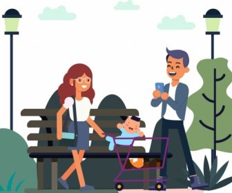 Familiärer Hintergrund Eltern Kind Symbole Cartoon-design