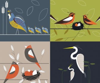 الخلفية العائلية مجموعات الطيور البرية رموز التصميم الكلاسيكي