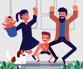 Familia Animando Telón De Fondo Boceto Dinámico De Dibujos Animados