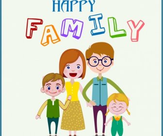 Family Day Banner Cute Cartoon Design Multicolored Texts