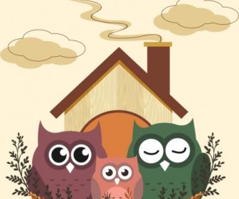 Family Day Banner Cute Owl Icons Decor