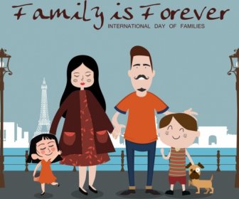Desain Lucu Kartun Berwarna Hari Keluarga Poster