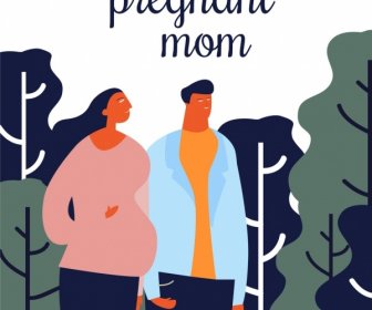 Family Drawing Husband Pregnant Wife Icons Cartoon Design