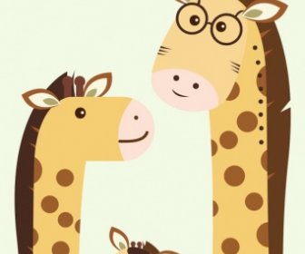 Family Drawing Stylized Giraffe Icons Cute Colored Cartoon