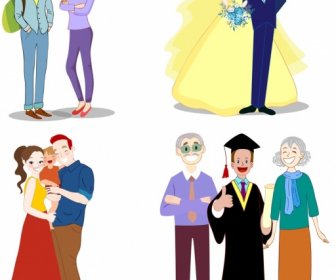 Family Icons Generation Ages Theme Cartoon Characters