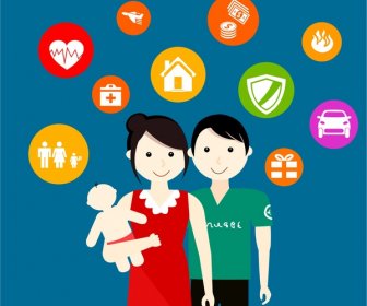 Ilustrasi Konsep Asuransi Keluarga Dengan Orang Dan Ikon