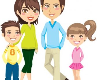 Family Members Icons Colored Cartoon Characters
