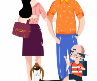 Keluarga Lukisan Berwarna Sketsa Karakter Kartun