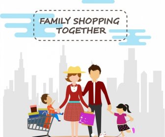 Family Shopping Concept Design In Colors Style