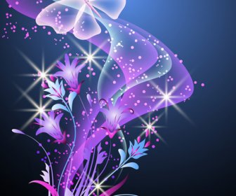 Fantasy Butterflies With Background Vector Graphics