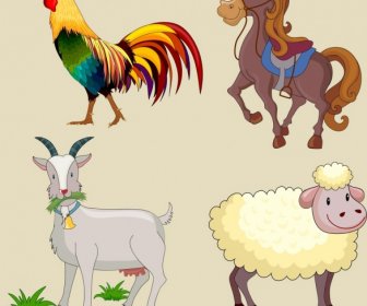 Bauernhof Tiere Symbole Farbige Cartoon-design