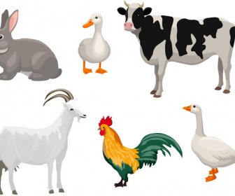 Farm Animals Decorative Icons Set Vector Illustration