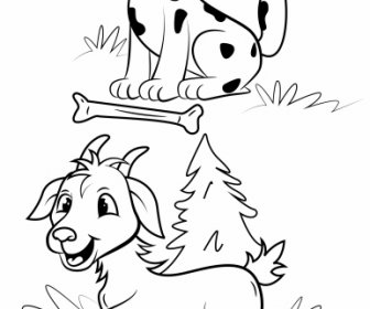 農場動物圖示狗山羊素描手繪卡通