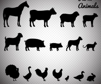 Ilustração De ícones De Animais De Fazenda Com Estilo De Silhuetas