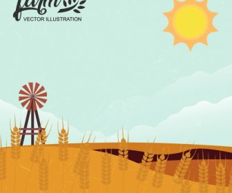 农场背景黄色谷物风车太阳图标