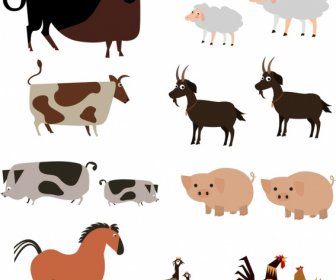 農場のデザイン要素牛の家禽アイコンスケッチ