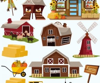 Farm Design Elements Classical Colored Icons