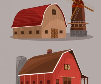 Farm Design Elements Warehouse Windmill Icons Sketch