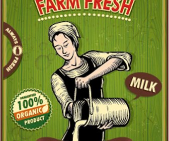 çiftlik Taze Gıda Poster Vintage Vektör