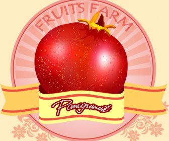 Farma Owoców Granatu Logotype Ikona Wstążkę Dekoracji