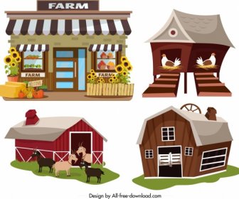 Farm House Icons Store Warehouse Coop Sty Symbols