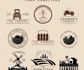 Farm Logotypes Isolation Classical Flat Design Various Shapes