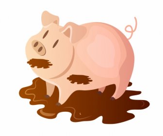 Farm Pig Icon Playful Animal Sketch Cartoon Design