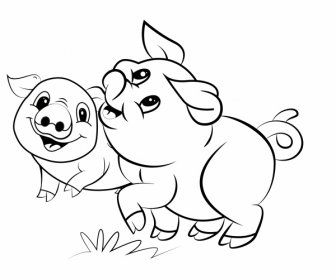 Farm Pigs Icons Cute Handdrawn Cartoon Sketch
