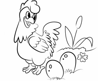 Farm Poultry Icons Hen Eggs Sketch Handdrawn Design