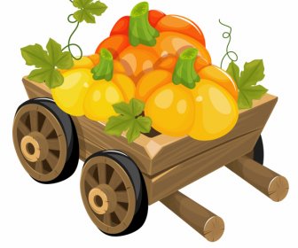 Farm Product Icon Classic Pumpkin Wooden Wheelbarrow Sketch