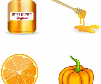 Farm Product Icons Honey Orange Pumpkin Decor