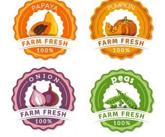Farm Product Labels Papaya Pumpkin Onion Peas Sketch