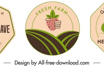 Farm Product Labels Templates Flat Classic Handdrawn Sketch