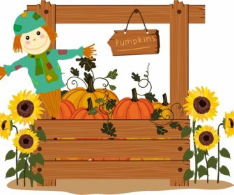 Farm Products Background Wood Pumpkins Sunflowers Dummy Icons
