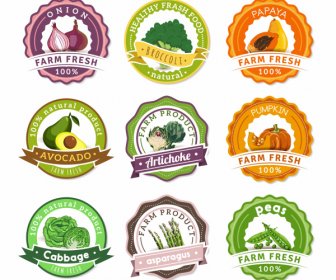 Farm Products Labels Templates Fruits Vegetables Sketch