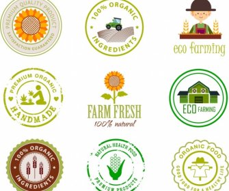 ฟาร์ม Logotypes ผลิตภัณฑ์ต่าง ๆ แบนรูปร่างแยก