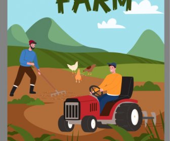 farm scene poster colorful cartoon design