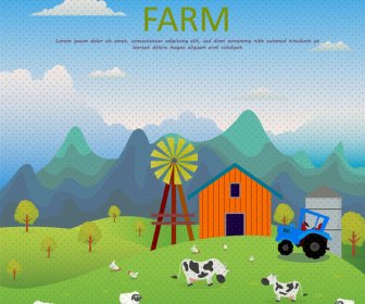 Ферма пейзаж векторные иллюстрации в цветные стиле