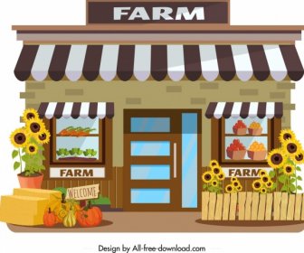 농장 상점 아이콘 농업 제품 장식 다채로운 디자인